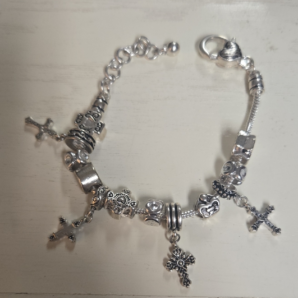 Premier Designs Silver Cross Charm Bracelet